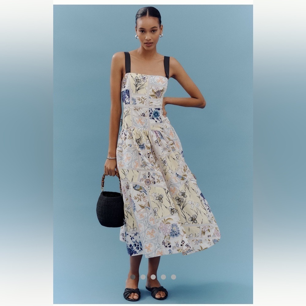 🎉SUPER RARE🎉 Anthropologie NWT Maeve 3D Cotton Square-Neck Tile Printed Dress S - Picture 8 of 13